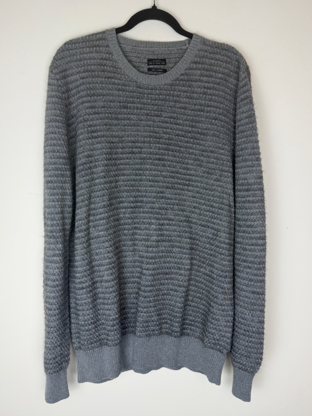 ALL SAINTS Sentrikk Crew Neck Wool Blend Textured Knit Sweater in Grey XL